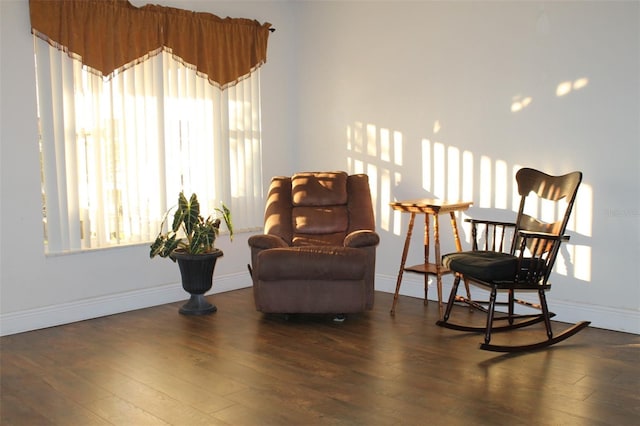 sitting room featuring dark hardwood / wood-style floors and a healthy amount of sunlight