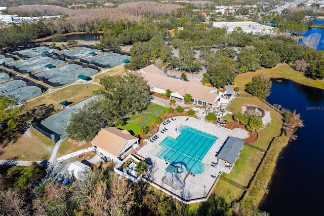 aerial view with a water view