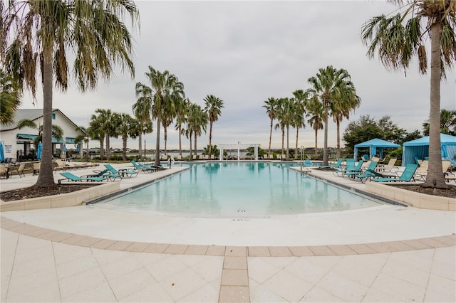 view of swimming pool with a patio