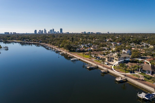 bird's eye view featuring a water view