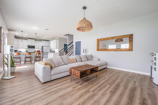 living room with light wood-type flooring