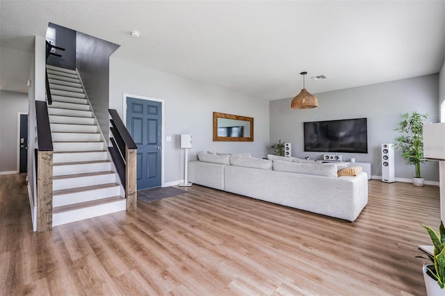 living room featuring light wood-type flooring