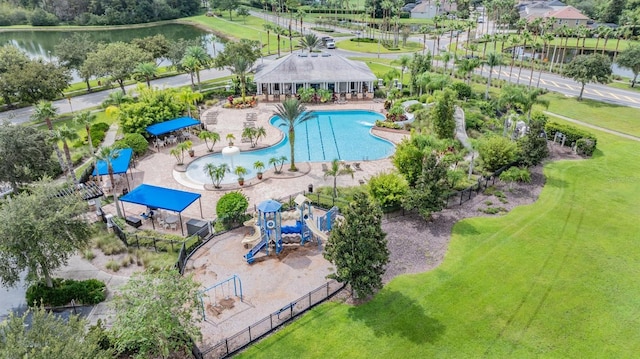 aerial view with a water view