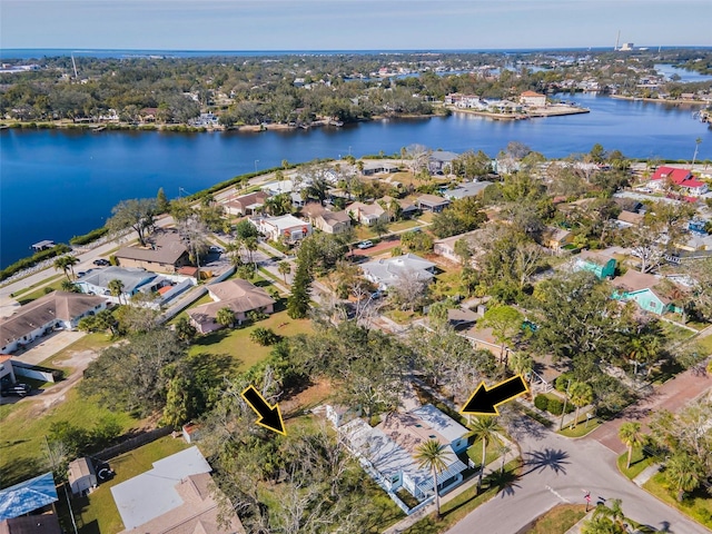 aerial view featuring a water view