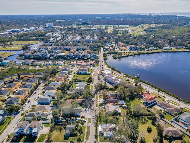 402 Pineapple St, Tarpon Springs, FL 34689 - drone / aerial view featuring a water view and a residential view