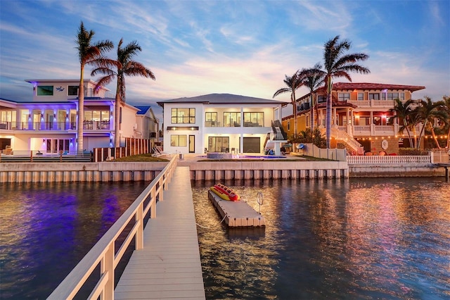 dock area featuring a water view