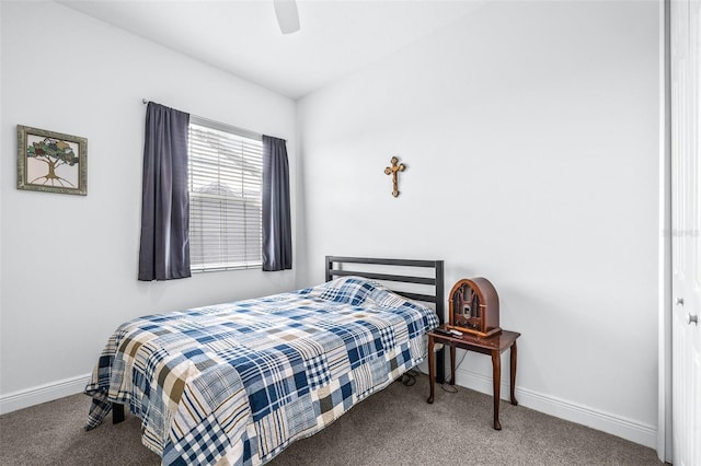 bedroom featuring carpet flooring and ceiling fan