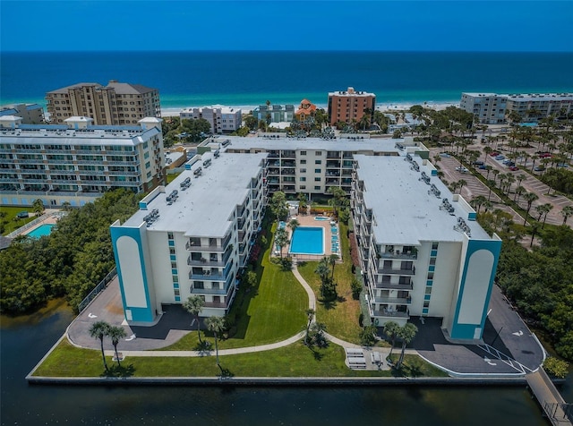 aerial view with a water view