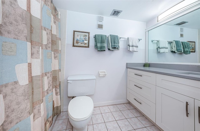 full bath with visible vents, toilet, and tile patterned flooring