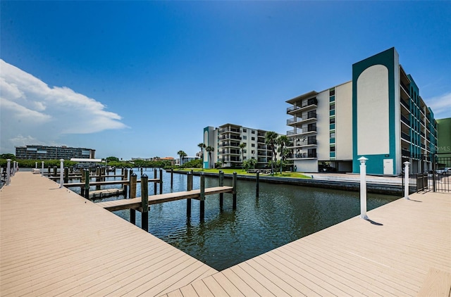 dock area with a water view