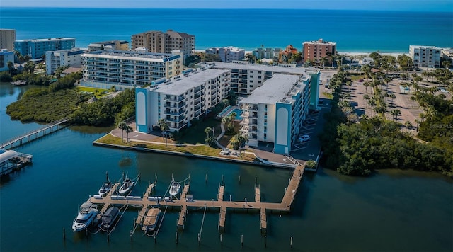 drone / aerial view with a water view and a view of city