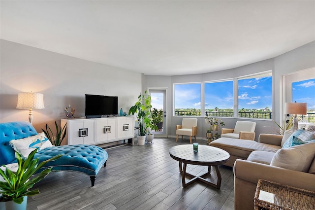 living room featuring baseboards and dark wood finished floors