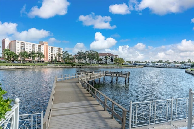 view of dock with a water view