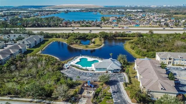 aerial view with a water view