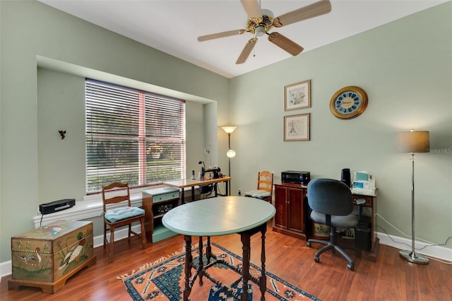 office space with ceiling fan and wood-type flooring