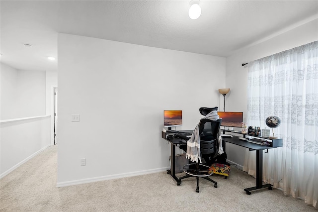 home office with light colored carpet