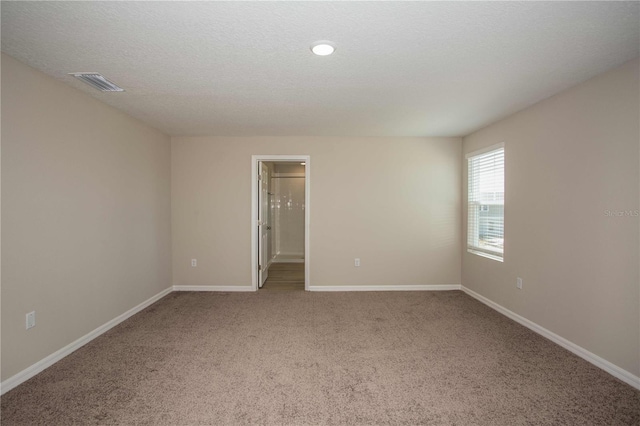 carpeted spare room featuring a textured ceiling