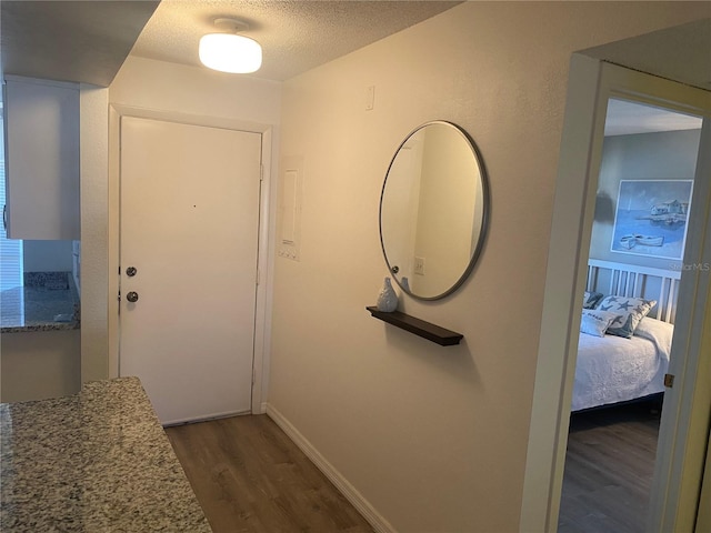 entryway featuring dark hardwood / wood-style flooring and a textured ceiling