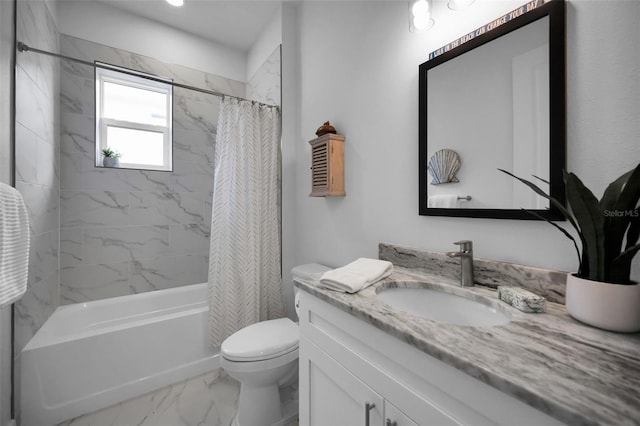 full bathroom featuring toilet, vanity, and shower / bath combo