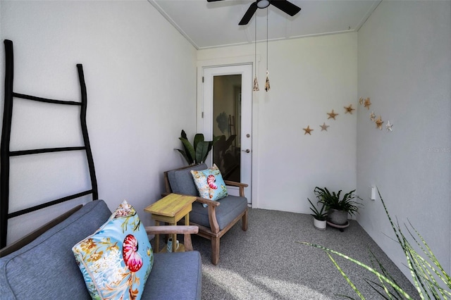 interior space featuring ceiling fan