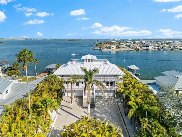 aerial view with a water view