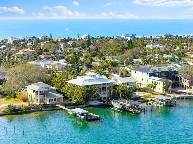 aerial view featuring a water view