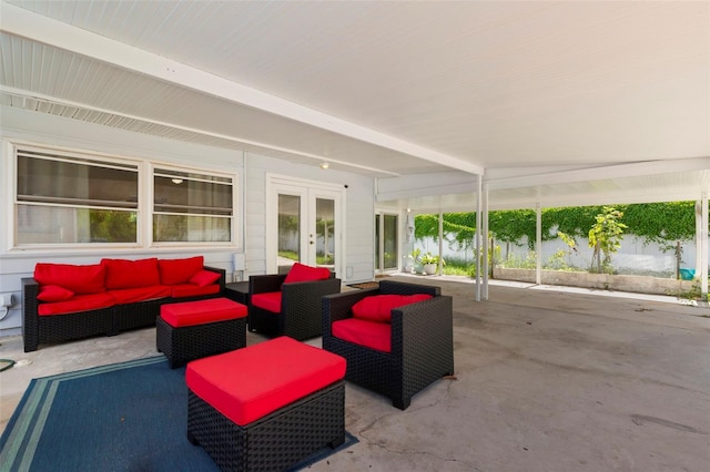 view of patio / terrace featuring outdoor lounge area and french doors