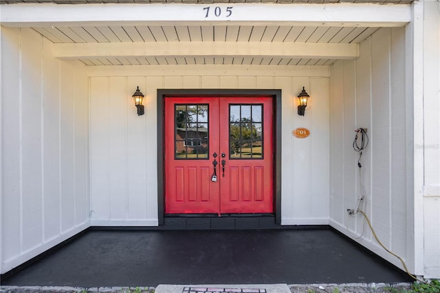 view of exterior entry with french doors