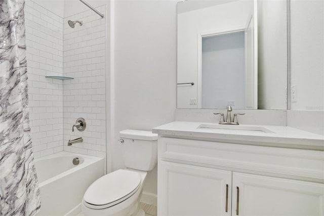 full bathroom featuring vanity, shower / tub combo with curtain, and toilet