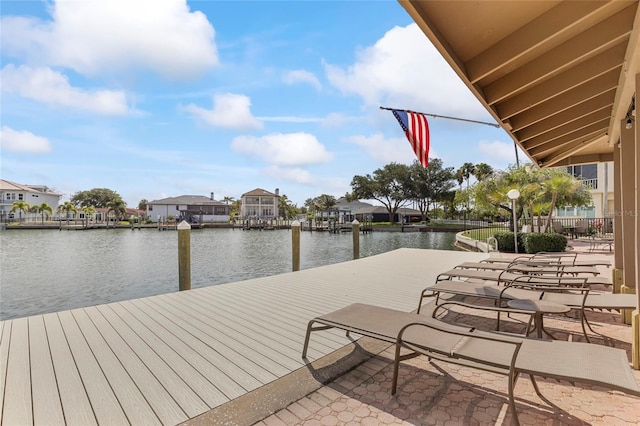 dock area with a water view