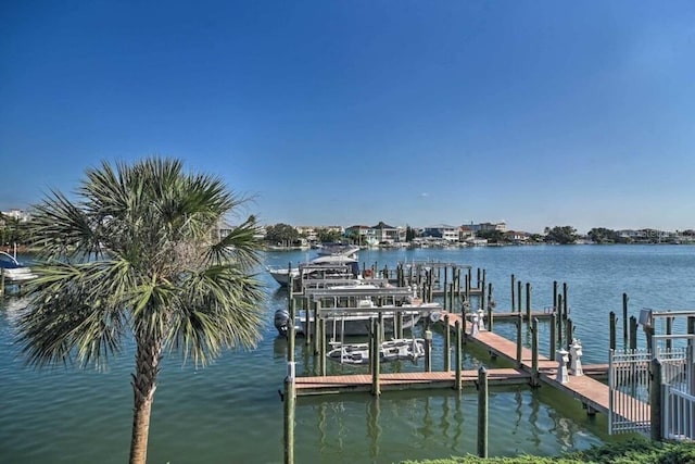 view of dock with a water view