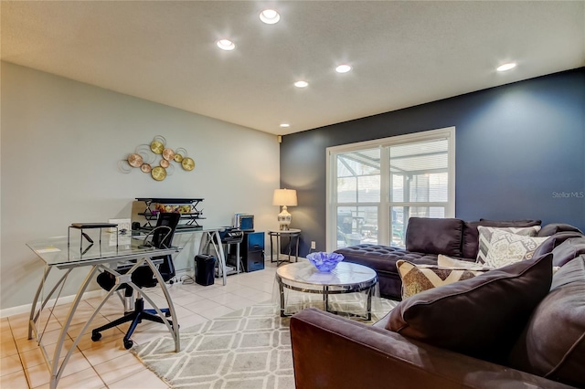 living room featuring light tile patterned floors