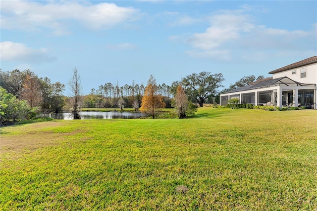 view of yard with a water view