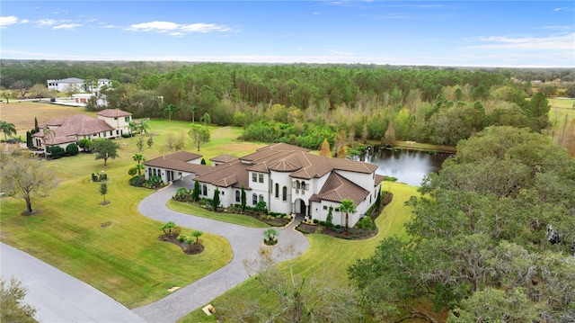 aerial view with a water view