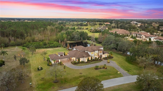 view of aerial view at dusk