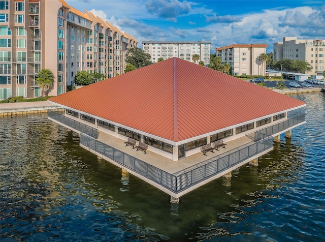 view of dock with a water view