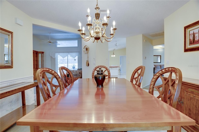 dining area featuring ceiling fan