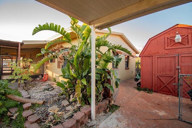 exterior space with a storage unit