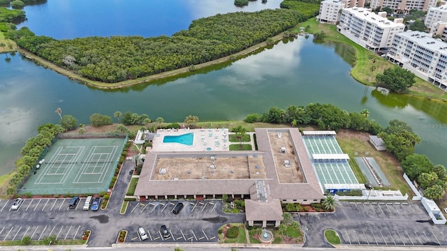 bird's eye view featuring a water view