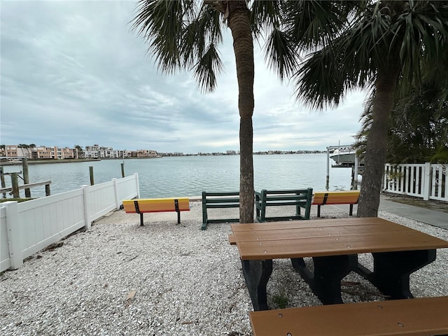 dock area with a water view