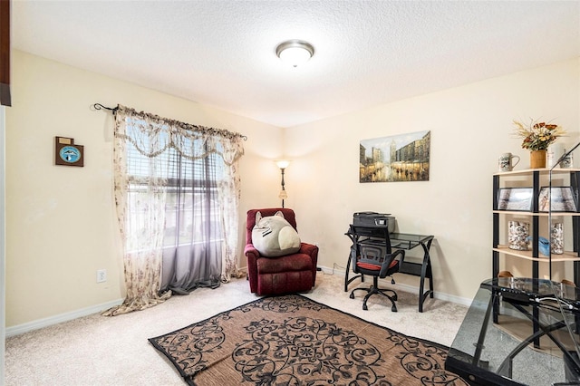 sitting room featuring carpet flooring and a textured ceiling