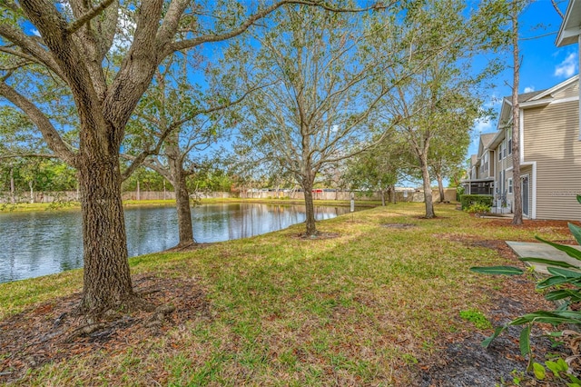 view of yard with a water view