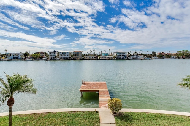 dock area with a water view