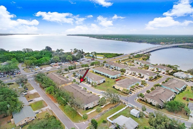 aerial view featuring a water view