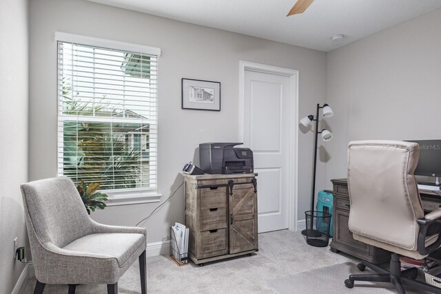 view of carpeted home office