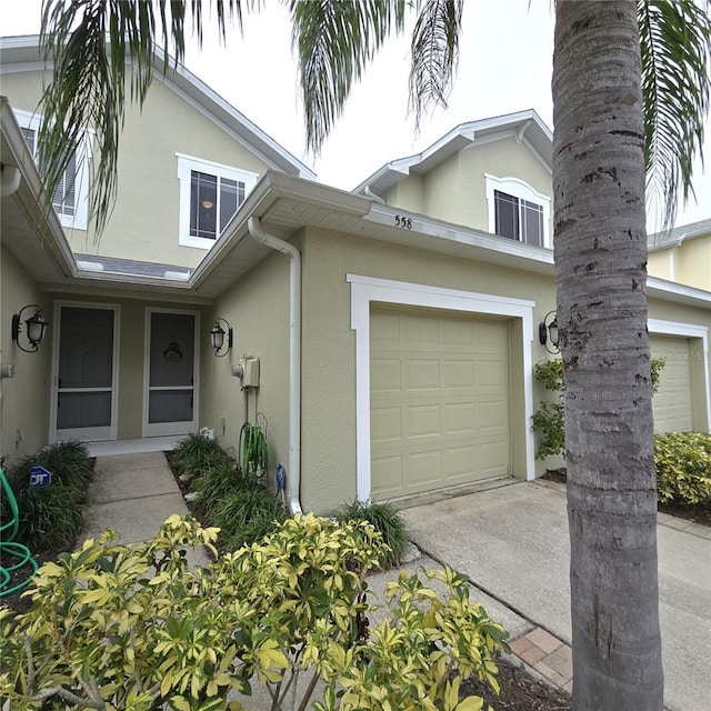 exterior space with a garage