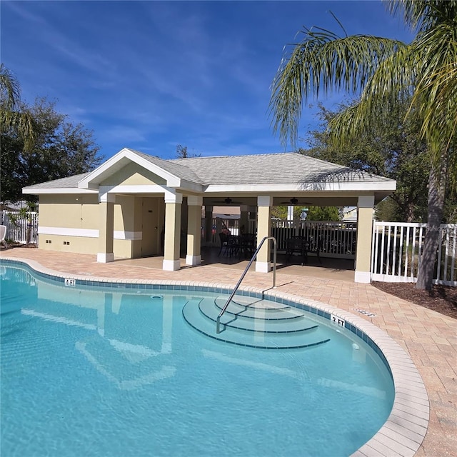 view of pool with a gazebo and a patio area