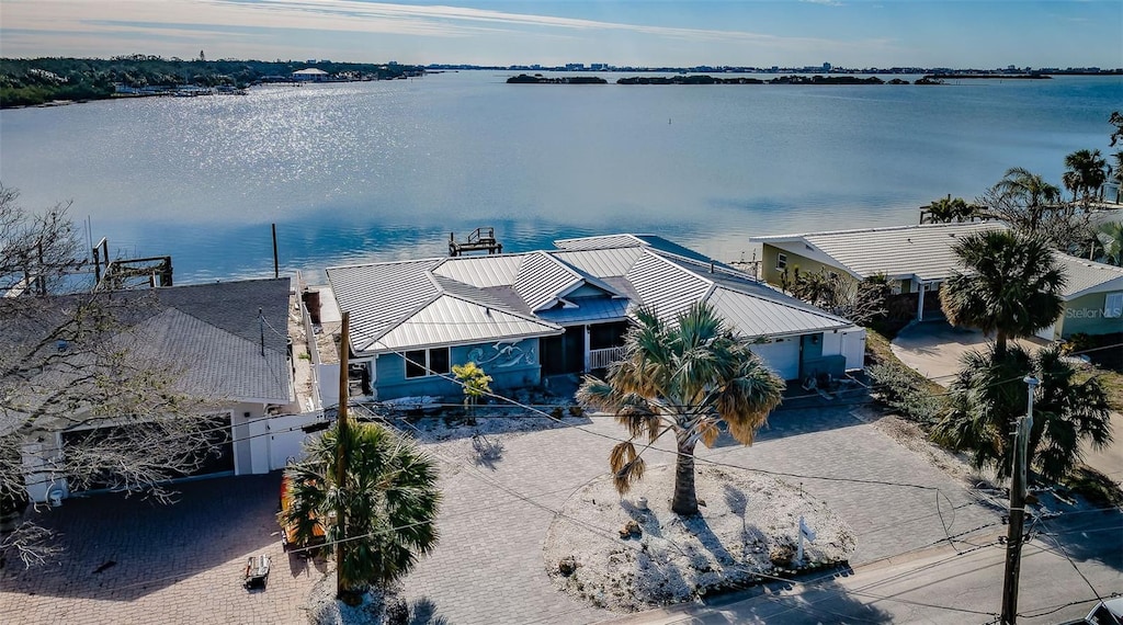 aerial view with a water view