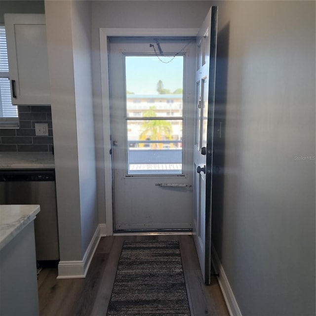 entryway with dark hardwood / wood-style flooring