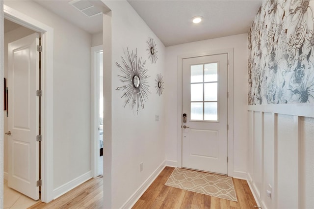 doorway featuring light wood-type flooring